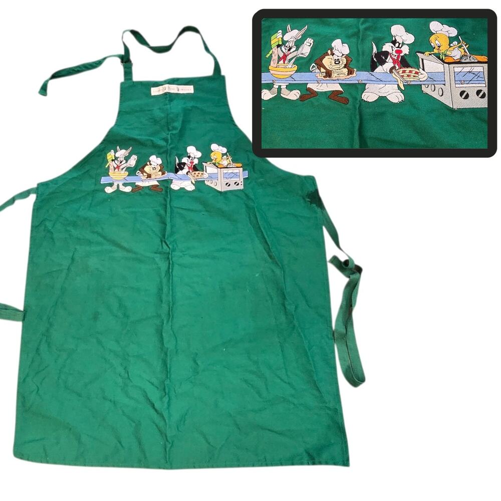 Vintage Looney Tunes Embroidered Kitchen Apron Warner Bros Studio Store NOS 90s